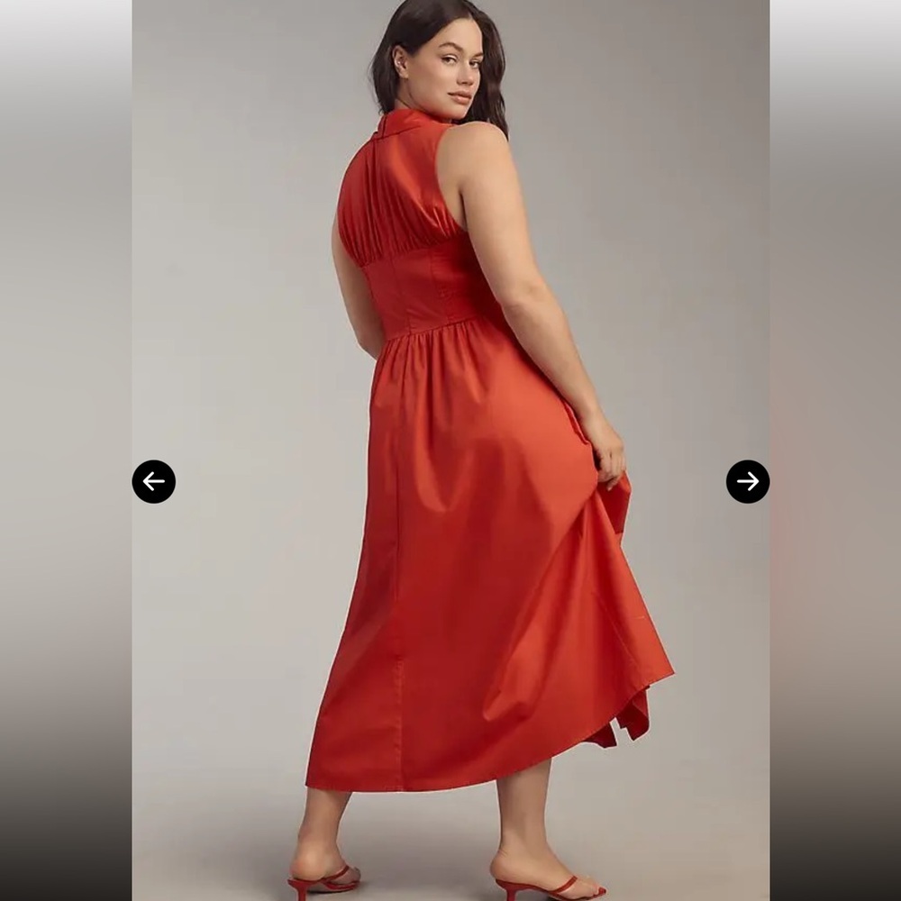NEW Anthropologie Hutch Vivian Poplin Sleeveless Shirtdress In Poppy Red - Picture 7 of 11